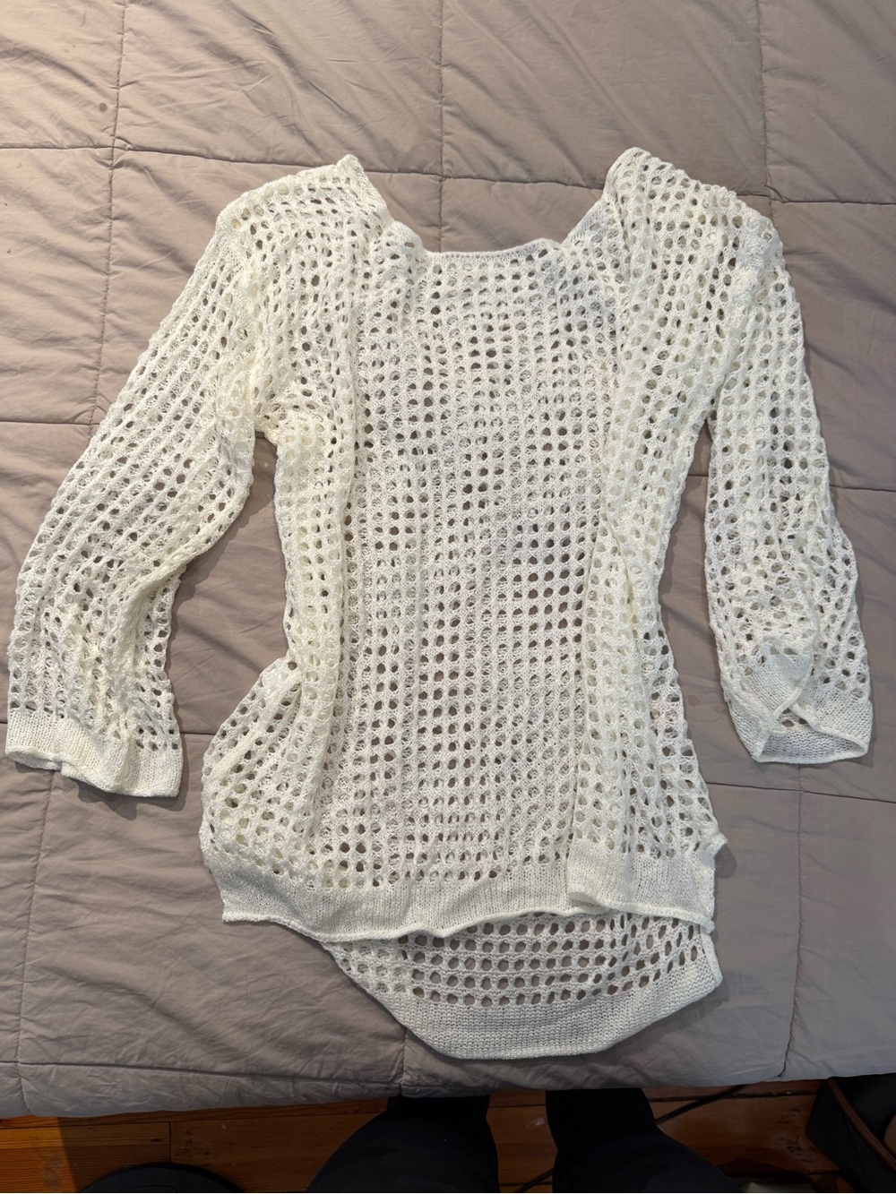 Open Knit Lightweight White Sweater Top